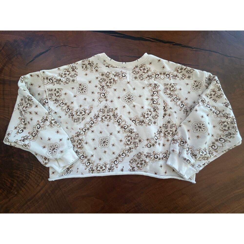 The Westside XS Cropped Sweatshirt Paisley Bandana Raw Hem Distressed Cotton - Picture 3 of 5